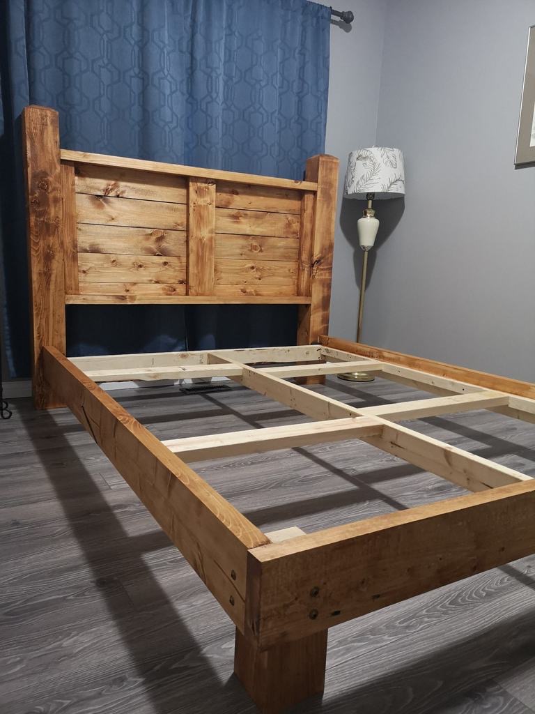 Stained wood bed frame